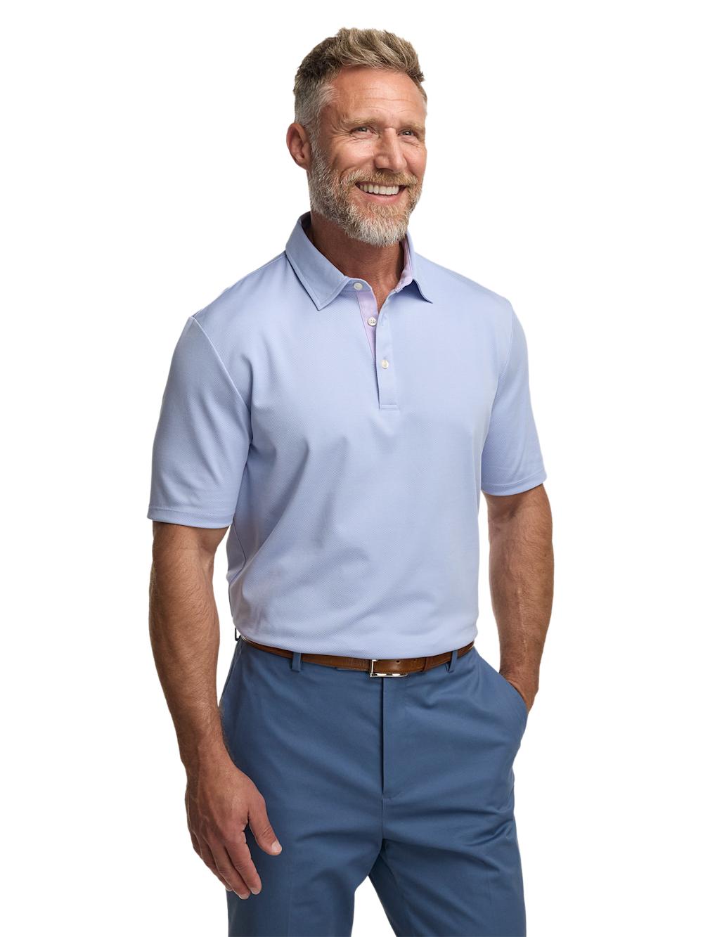 Cotton Blend Three Button Polo - Blue Product Image