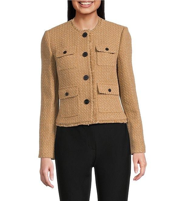 DKNY by Donna Karan Tweed Patch Pocket Frayed Jacket Product Image