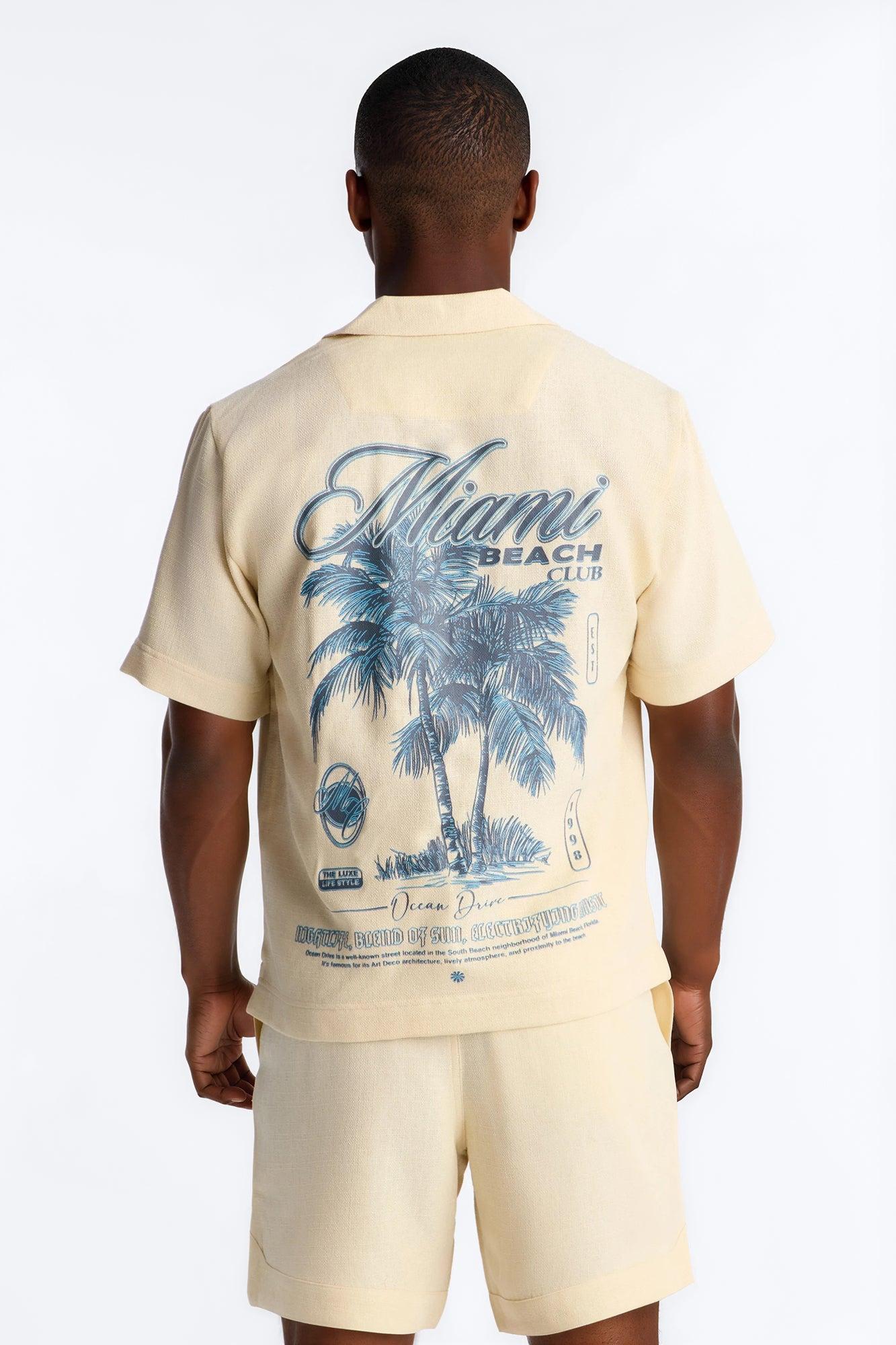 Miami Beach Club Button Up Shirt - Butter Yellow Male Product Image