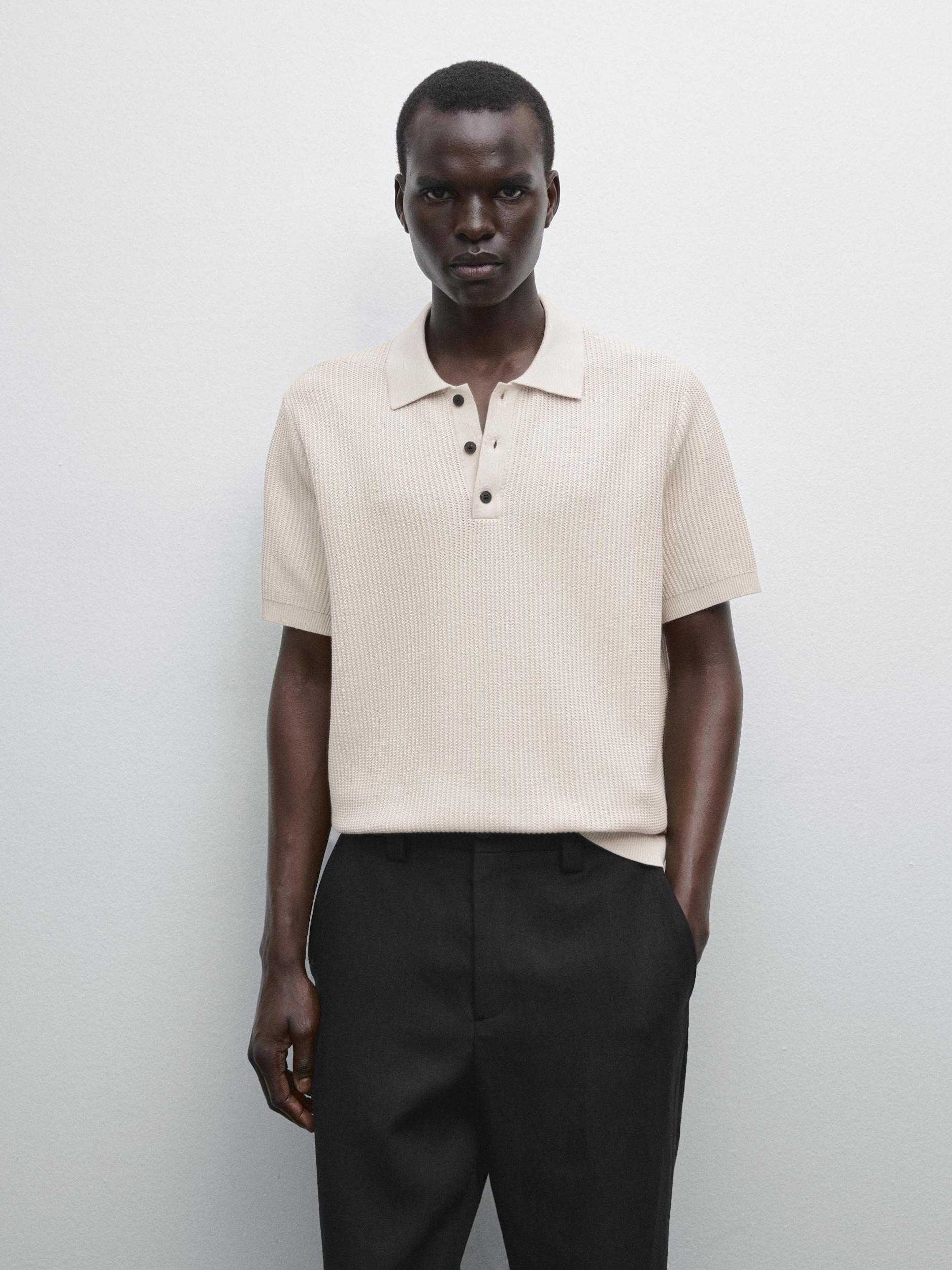 100% cotton textured knit polo shirt Product Image