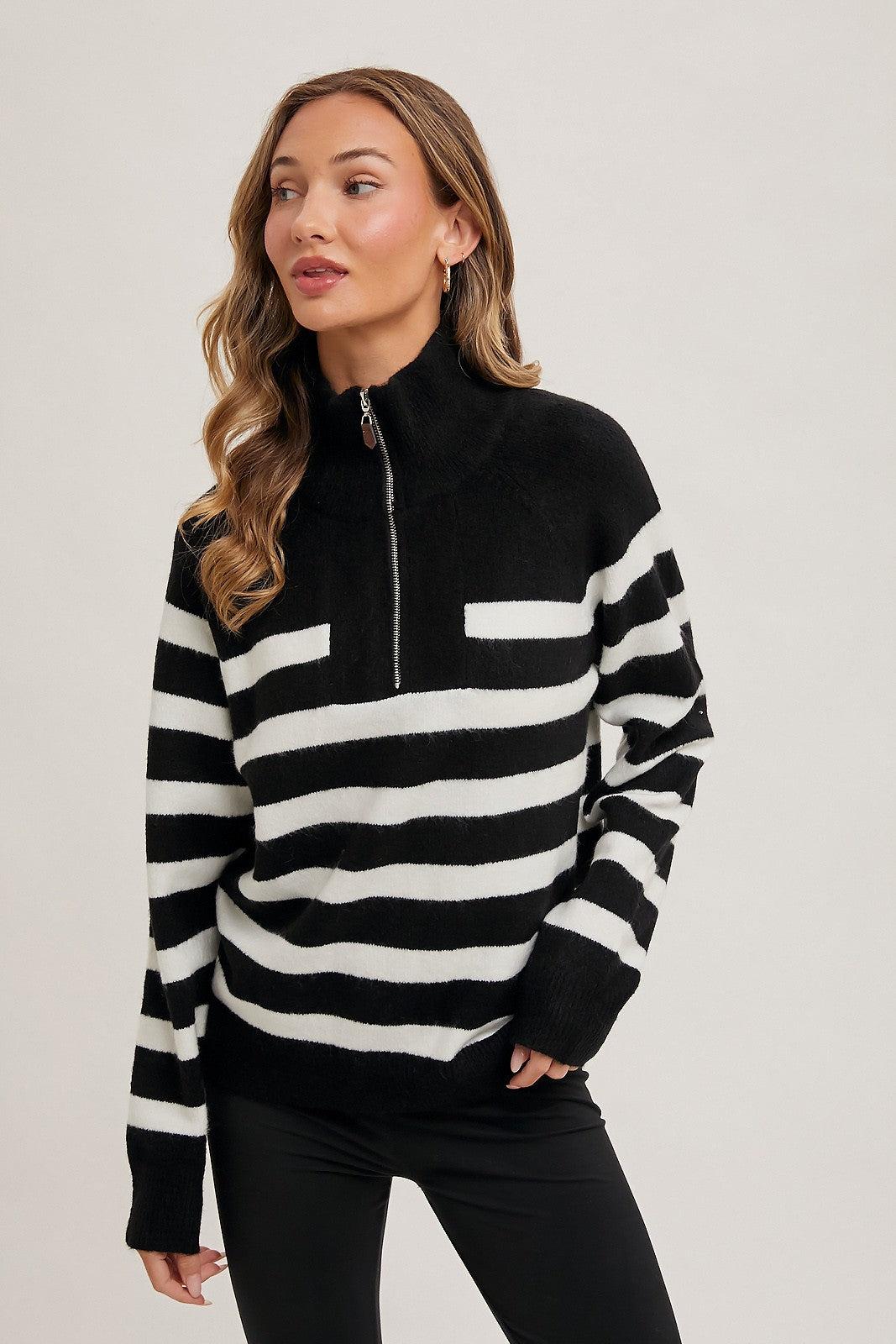 Striped half-zip knit sweater Product Image