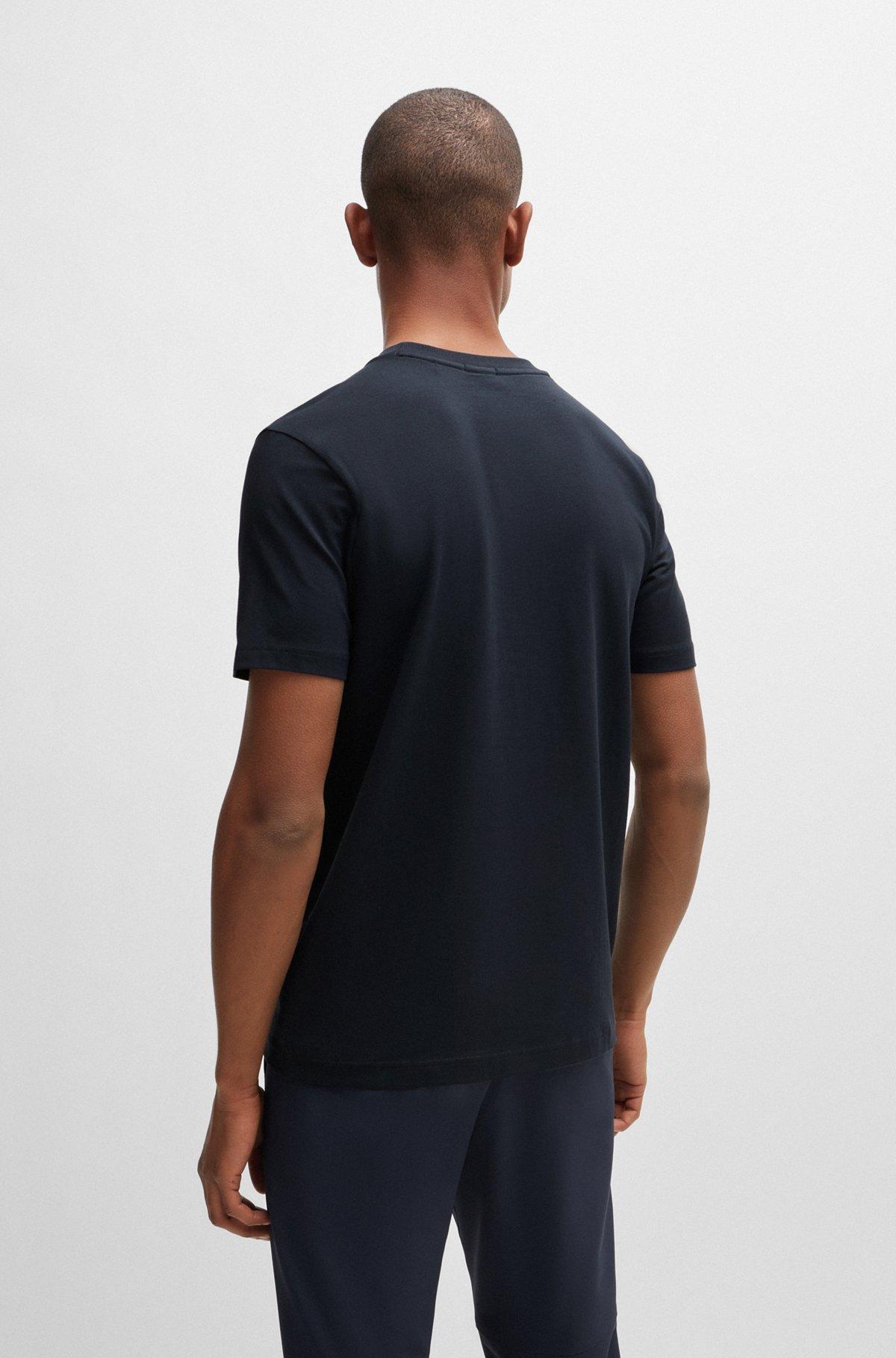 BOSS - Stretch-cotton regular-fit T-shirt with contrast logo - Dark Blue Product Image