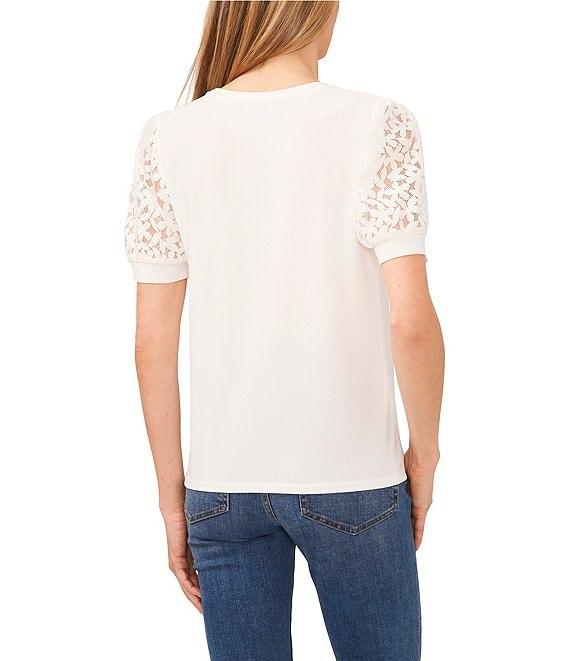 CeCe Lace Puff Short Sleeve Crew Neck Blouse Product Image