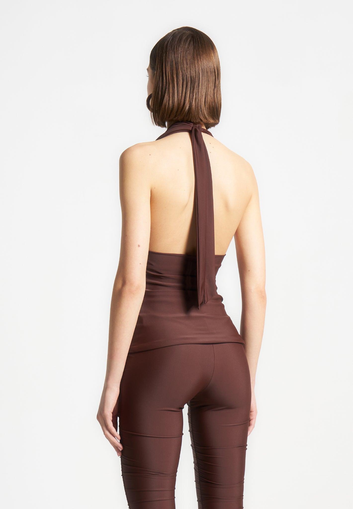 Draped Halterneck Top - Brown Female Product Image