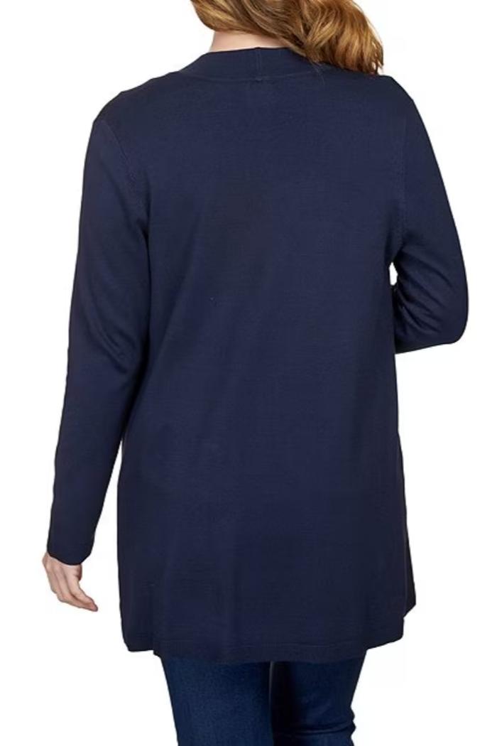 Ribbed Placket Open Front Pocket Cardigan Product Image