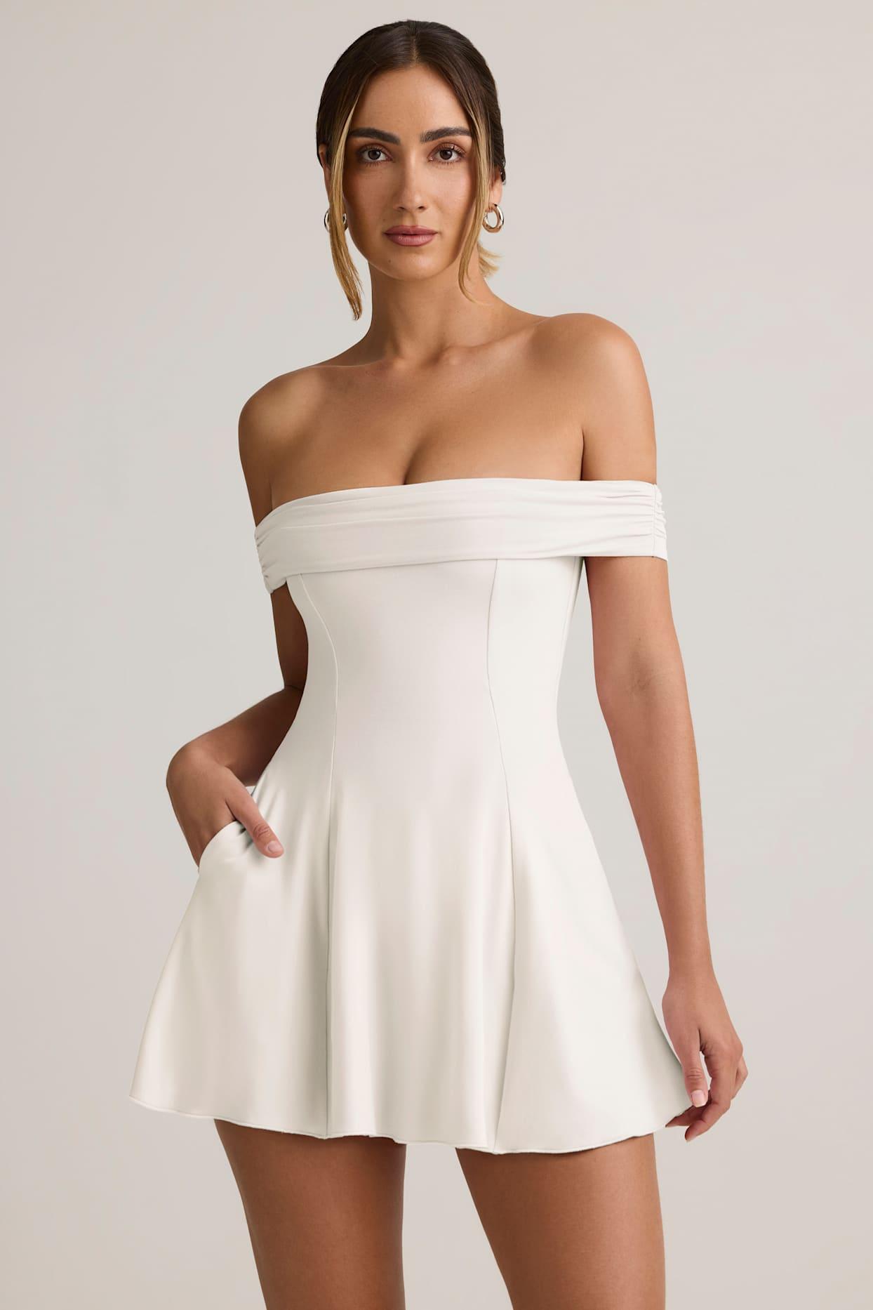 Modal Off-Shoulder A-Line Mini Dress in White Product Image