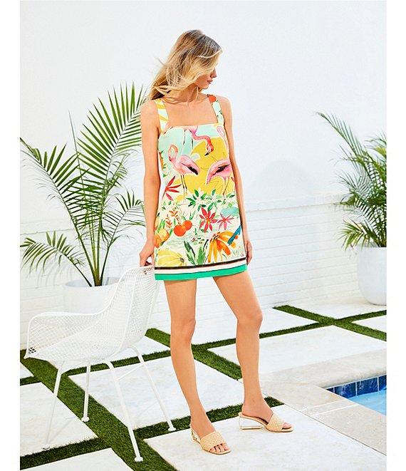 Antonio Melani Eliana Tropical Printed Square Neck Linen Blend Sleeveless Shift Dress Product Image