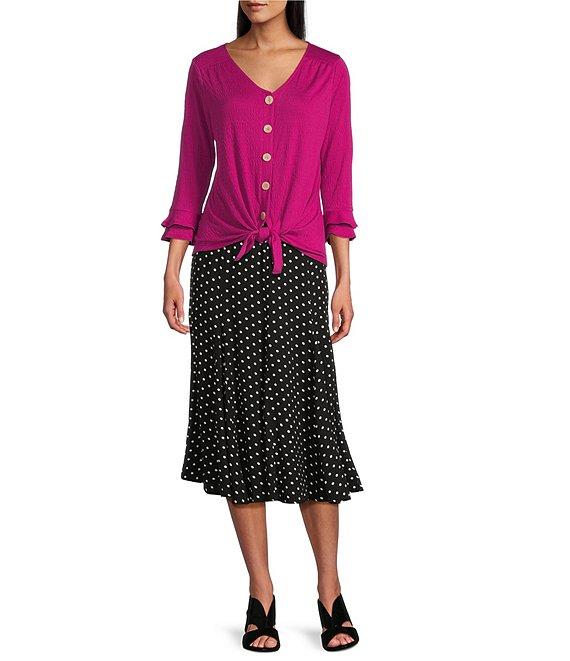 I.N. Studio Woven Dot Print Pull-On Godet Midi Skirt Product Image