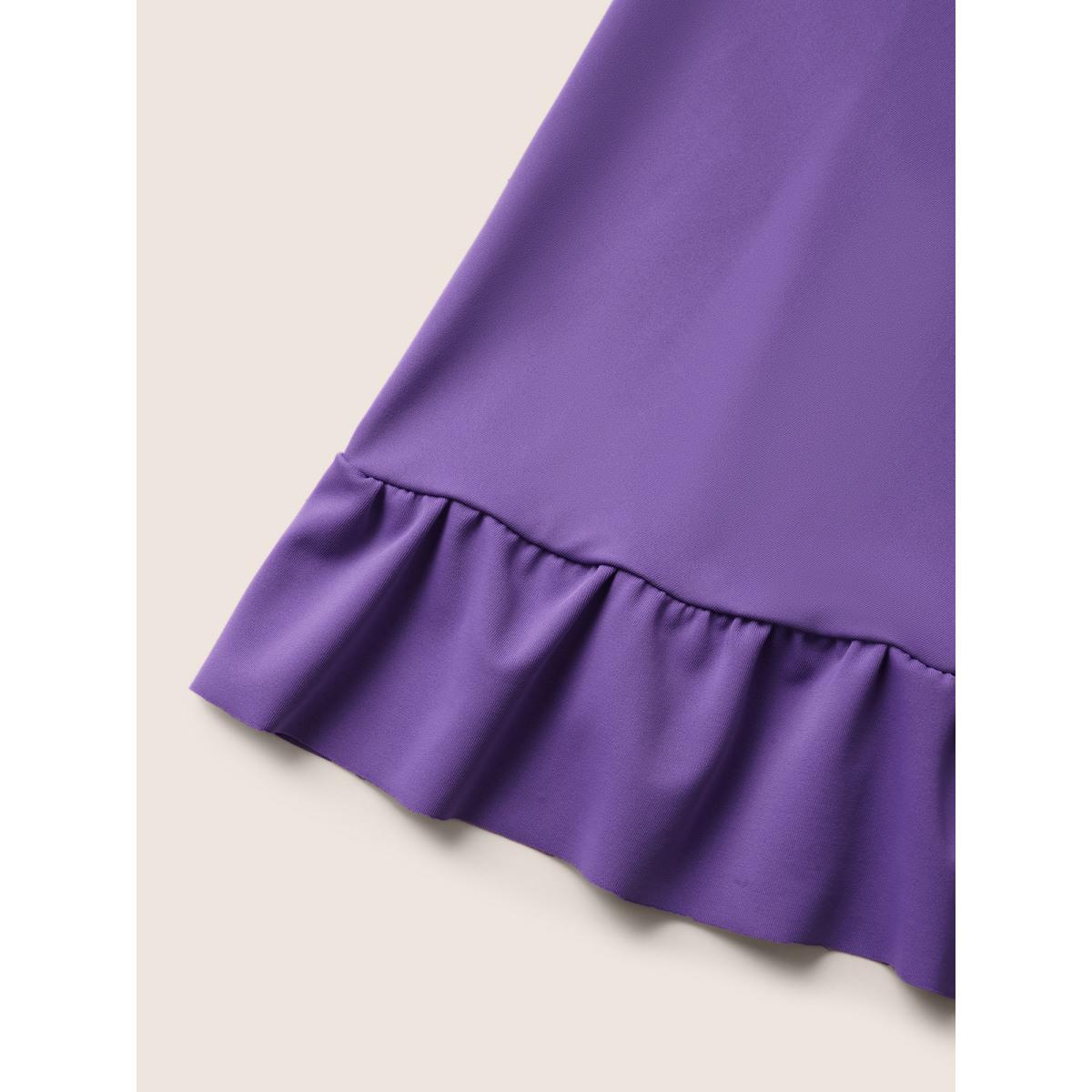 Plus Size V Neck Solid Tie Knot Ruffles Swim Dress Women's Swimwear Mauve Beach Bodycon Overlap Collar High stretch Curve Swim Dresses BloomChic 18-20/2X Product Image