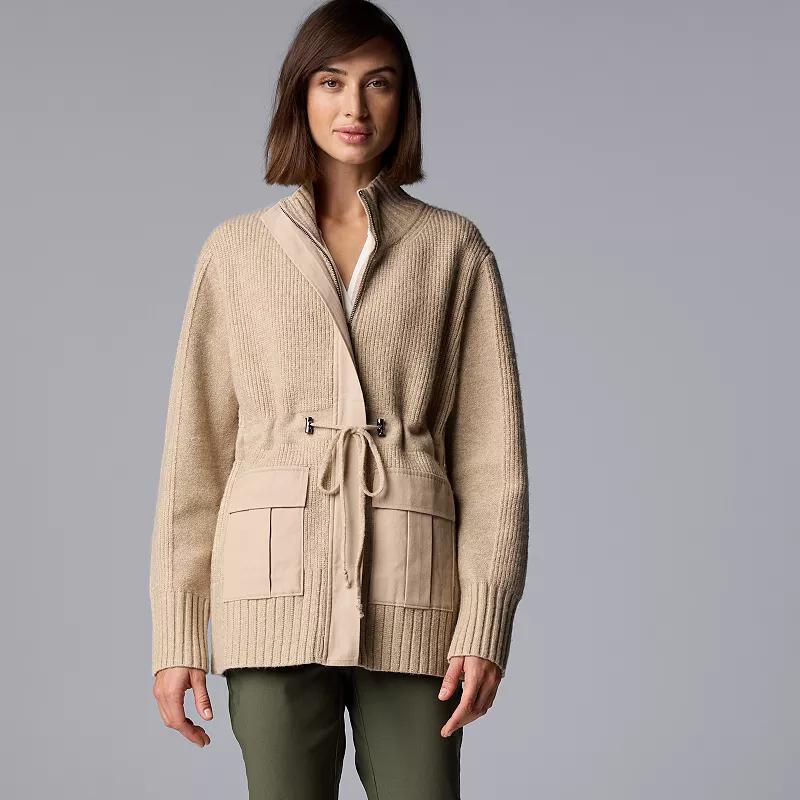 Women's Simply Vera Vera Wang Knitted Sweater Jacket, Size: XXL, Brown Freeze Product Image