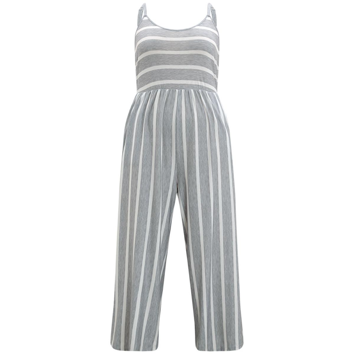 Plus Size Silver Striped Pocket Elastic Waist Cami Jumpsuit Women Casual Sleeveless Spaghetti Strap Dailywear Loose Jumpsuits BloomChic 14-16/1X Product Image
