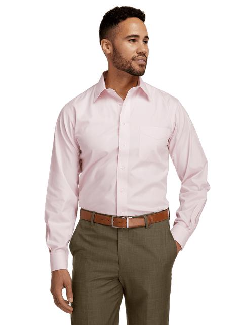 Non-Iron Cotton Pinpoint Solid Point Collar Dress Shirt - Pink Product Image