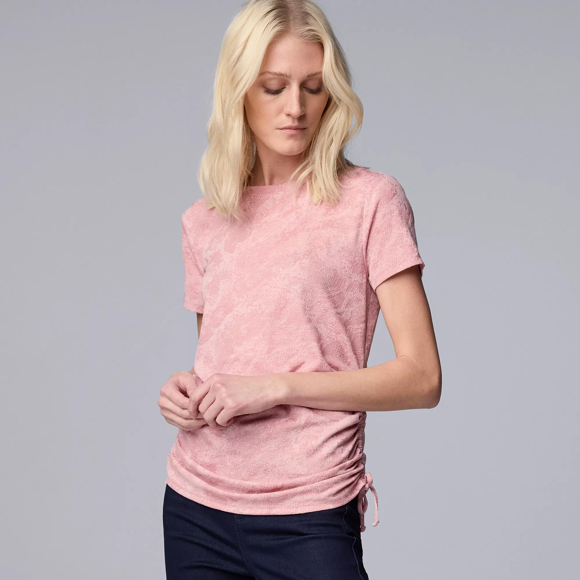 Petite Simply Vera Vera Wang Side Ruched Tee, Women's, Size: XL Petite, Pink Nouveau Product Image