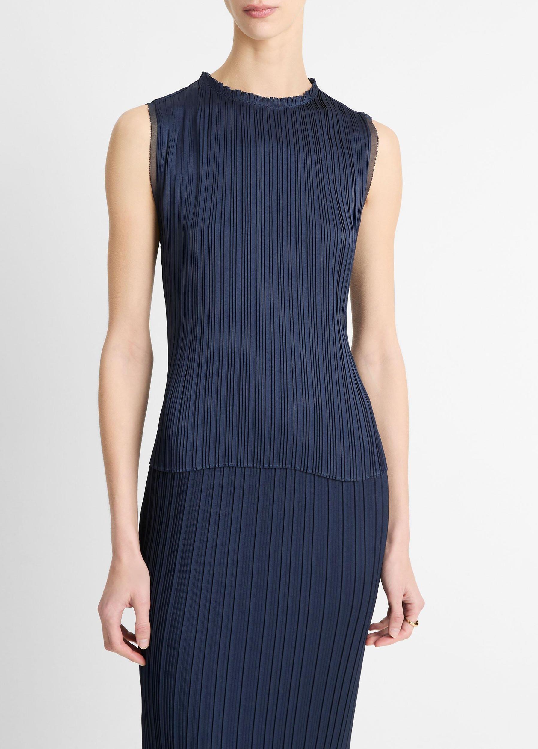 Pleated Satin Crew Neck Shell Product Image