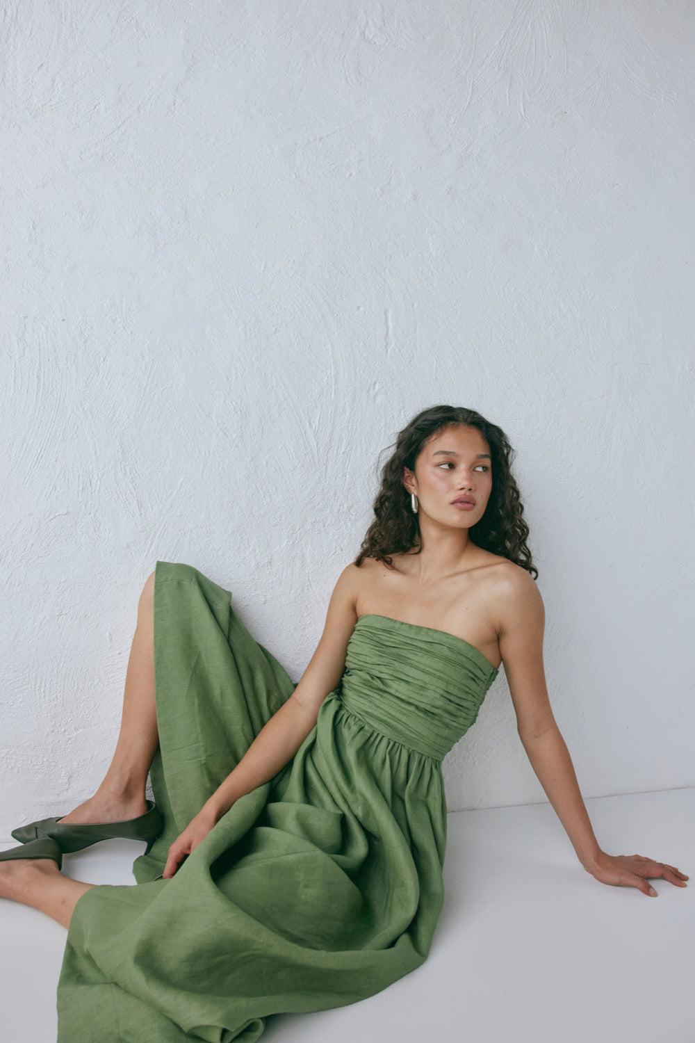Saint Malo Linen Maxi Dress Olive Product Image