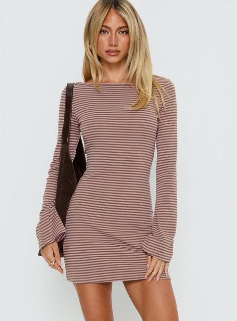 Bryanna Long Sleeve Mini Dress Pink / Brown Product Image