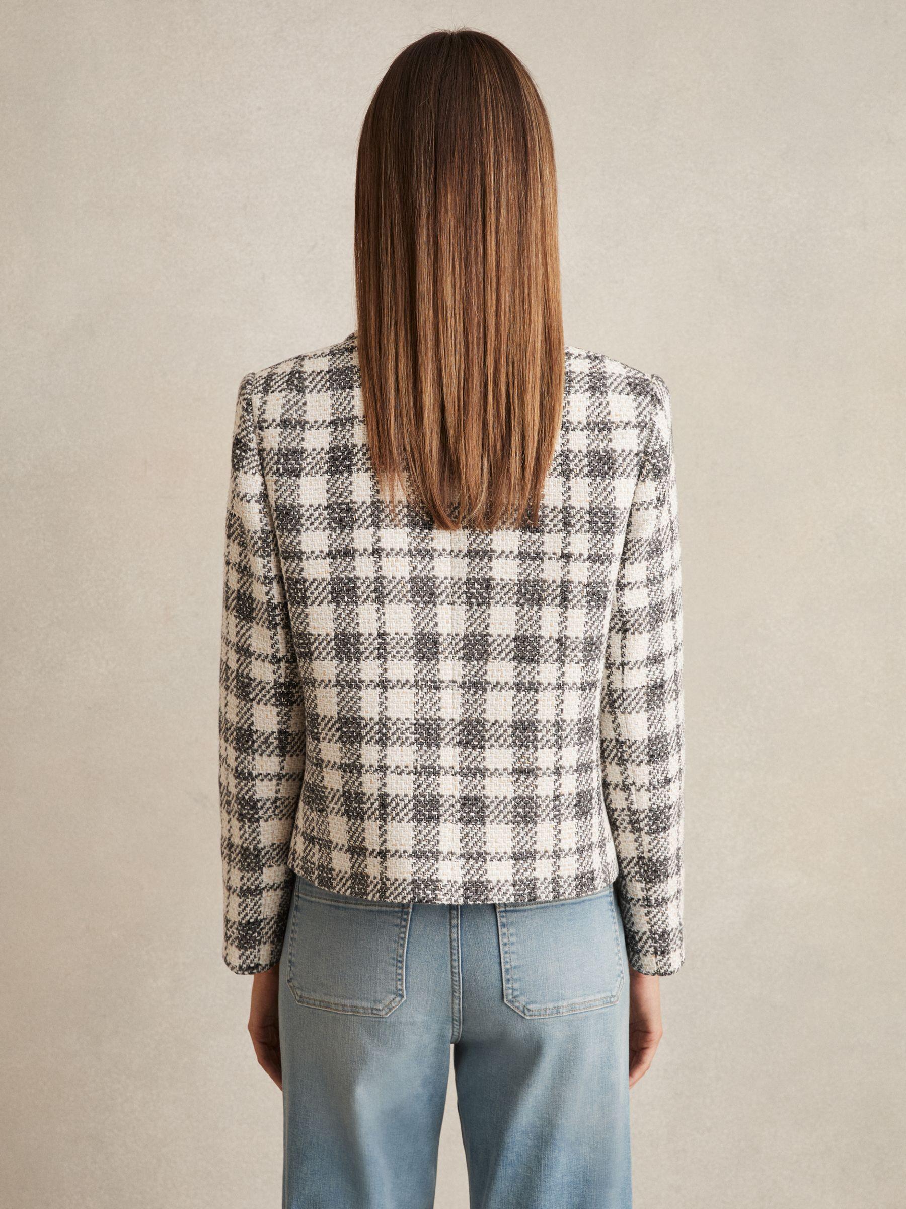 Cotton Blend Check Cropped Jacket in Grey Check Product Image