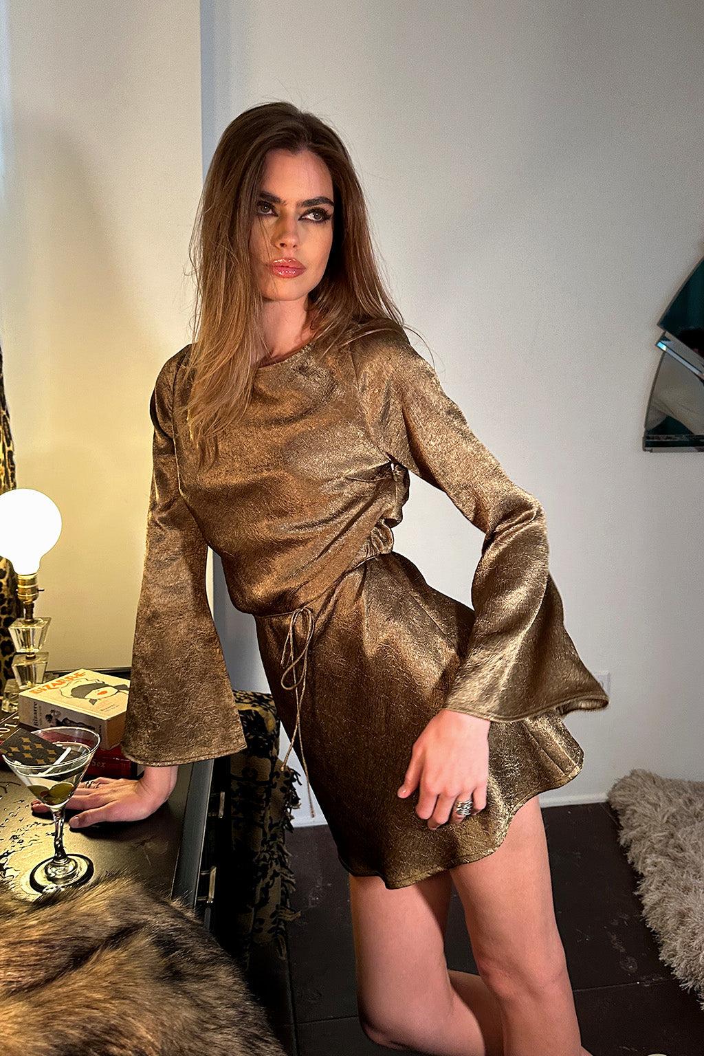 Meadow Dusty Gold Satin Mini Dress Product Image