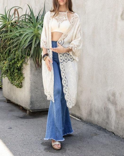 Crochet Open Patch Longline Kimono Product Image