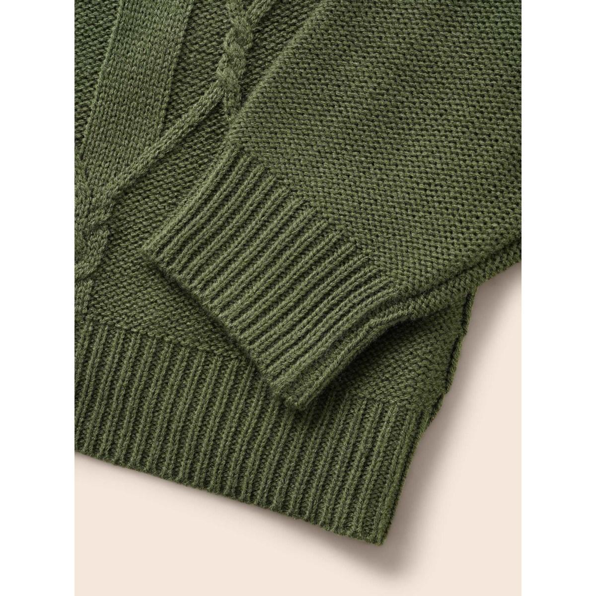 Plus Size Plain Cable Knit Round Neck Pullover Moss Women Casual Long Sleeve Round Neck Everyday Pullovers BloomChic 12/L Product Image