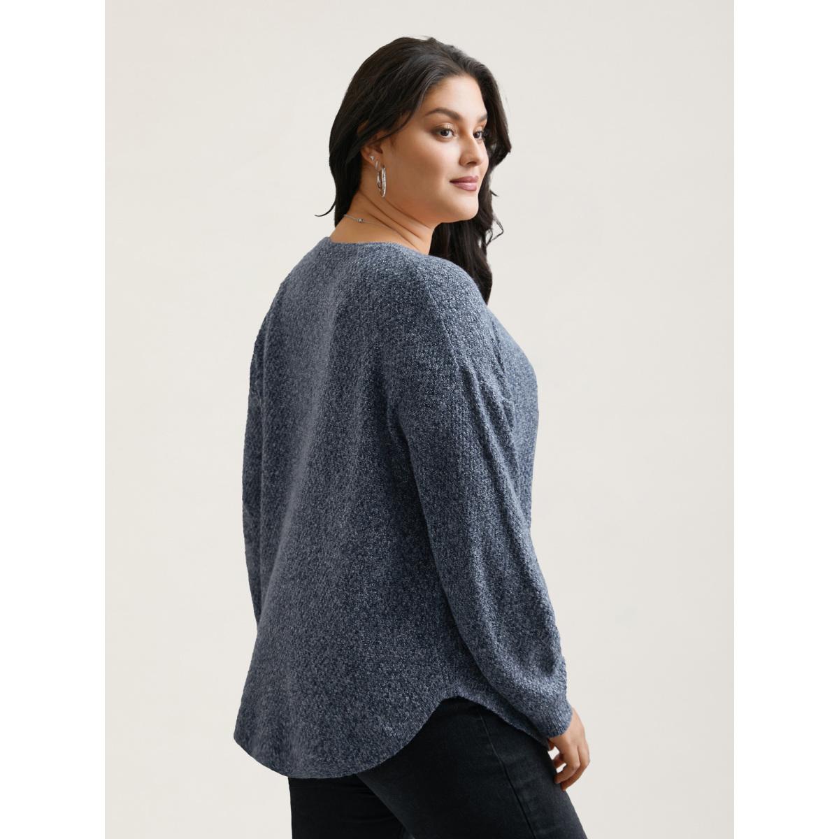 Plus Size Textured V-Neck Curved Hem Pullover Stone Women Leisure Loose Long Sleeve V-neck Casual Pullovers BloomChic 26/4X Product Image