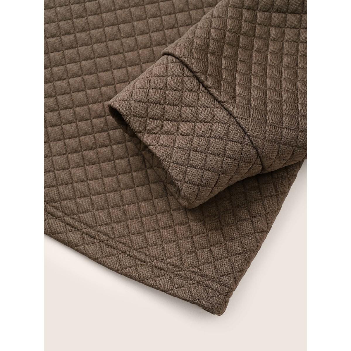 Plus Size Plain Argyle Quilted Button Detail Sweatshirt Women DarkBrown Casual Non V-neck Everyday Sweatshirts BloomChic 28/5X Product Image