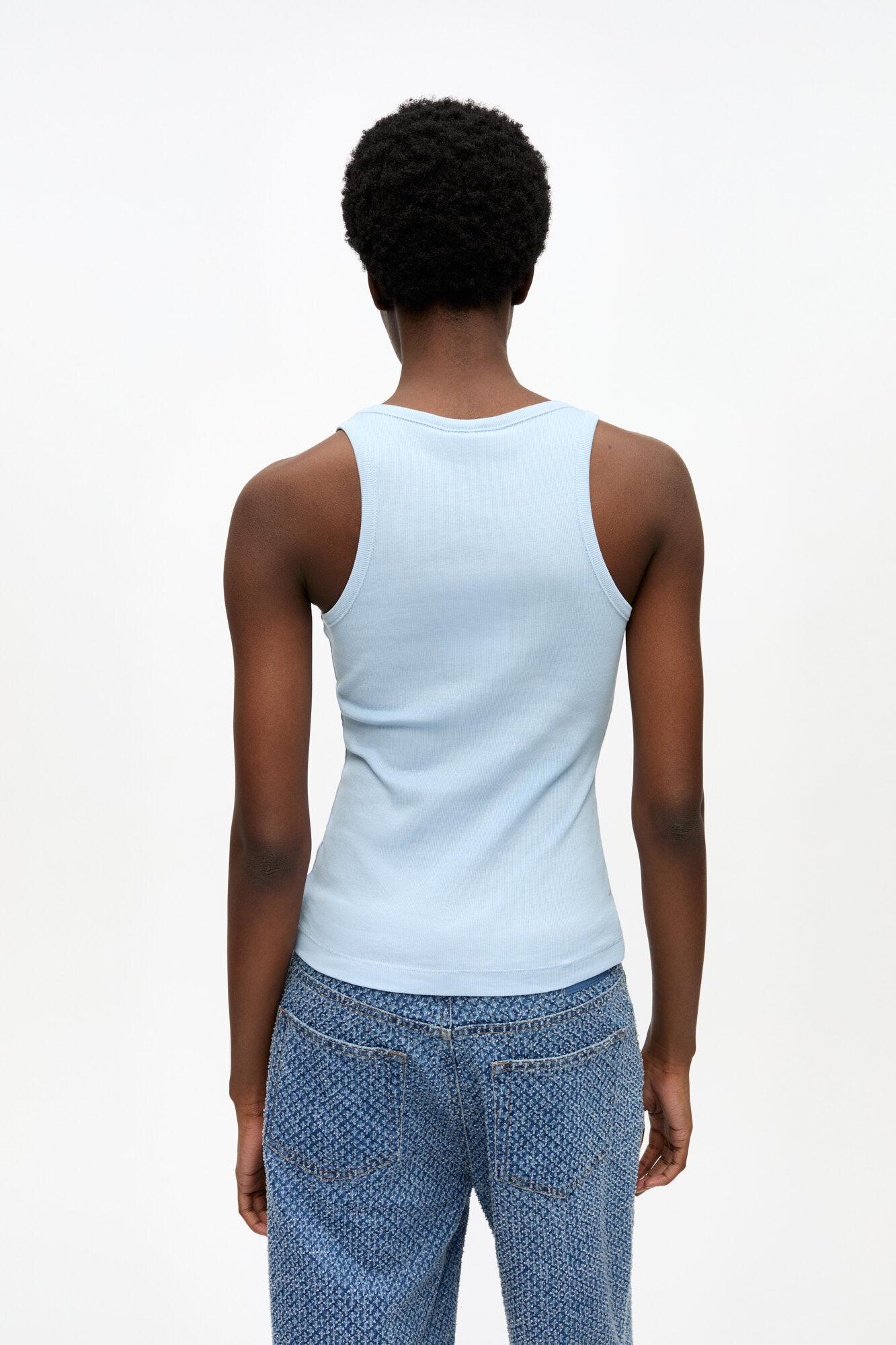 Blue Soft Cotton Rib Tank Top Product Image
