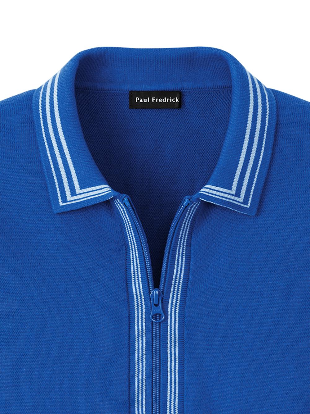 Cotton Full Zip Polo - Blue Product Image