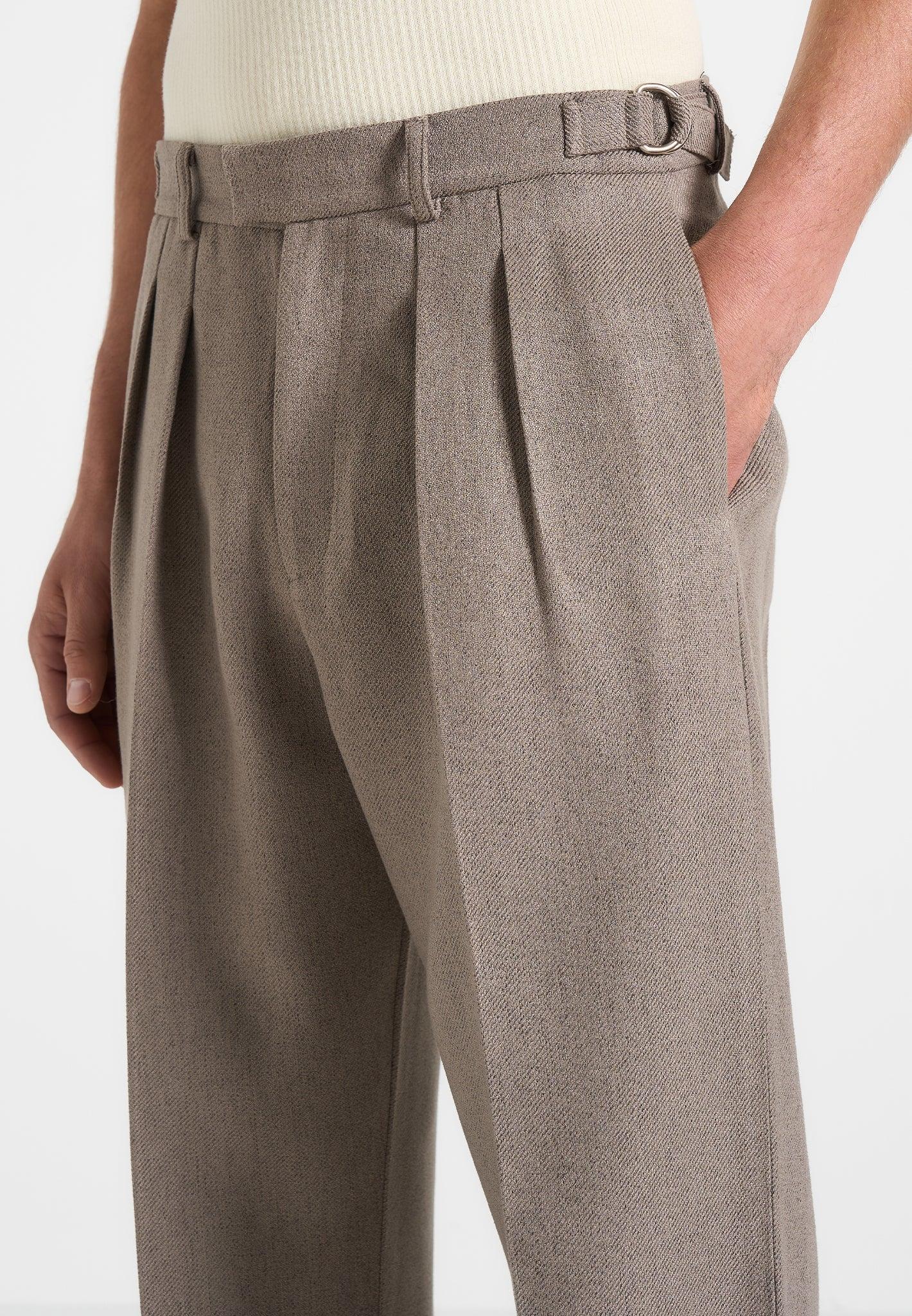 Pierre - Relaxed Fit Textured Pleated Tailored Trousers - Taupe Male Product Image