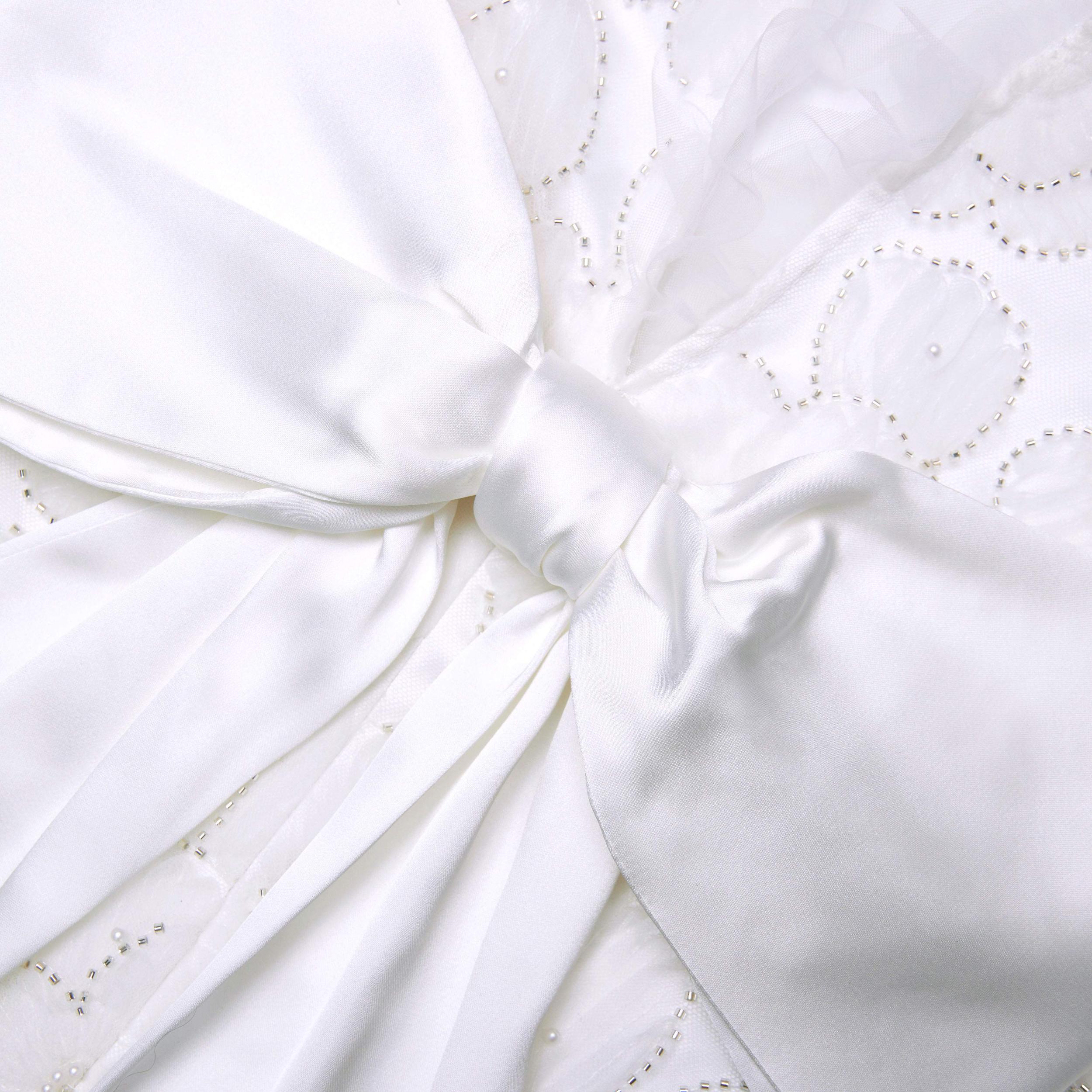 White Tulle Satin Bow Mini Dress Product Image