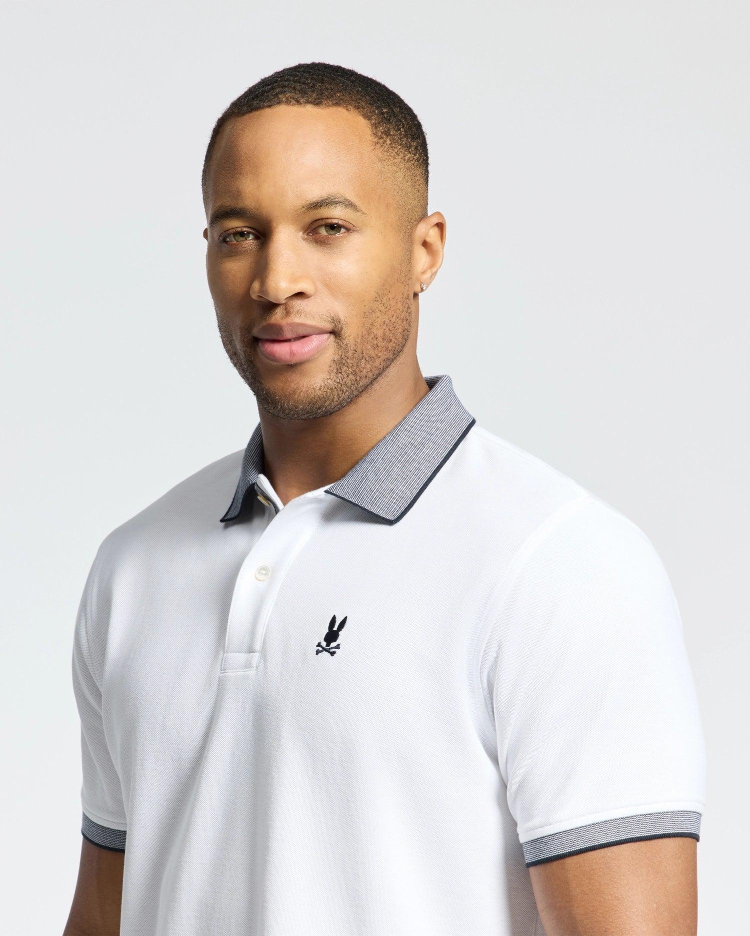 MENS JONAS STRIPE COLLAR PIQUE POLO - B6K583F200 Male Product Image