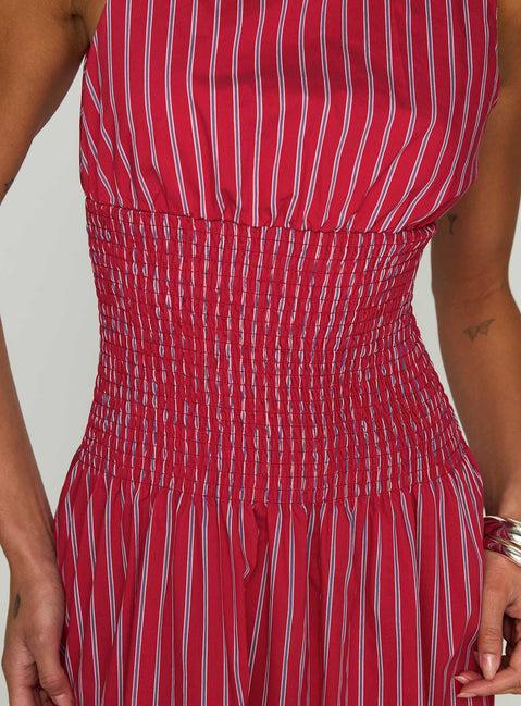 Lilienne Cotton Poplin Maxi Dress Red Stripe Product Image