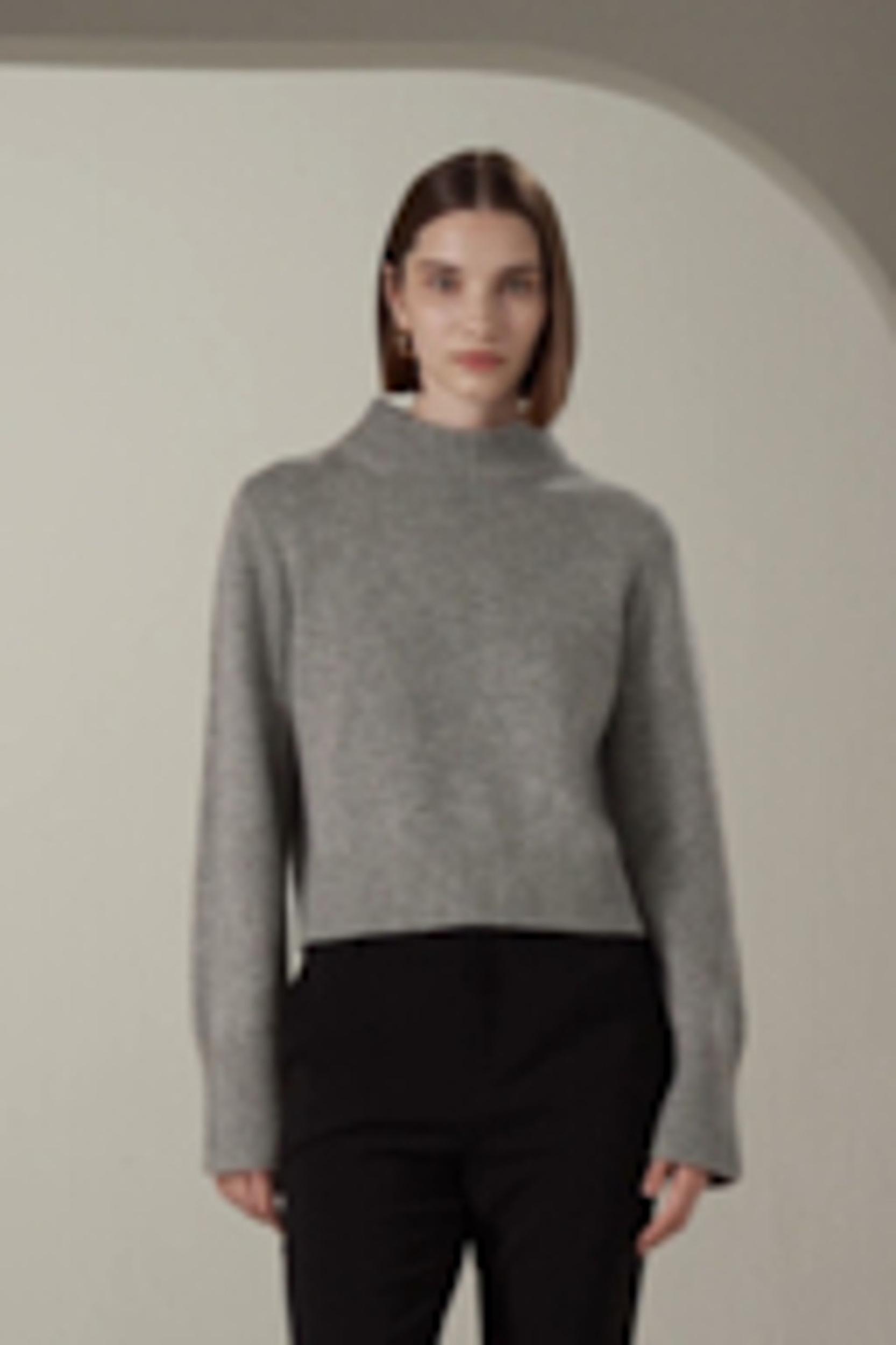 Ribbed Collar and Hemline Wool Cashmere Sweater Product Image