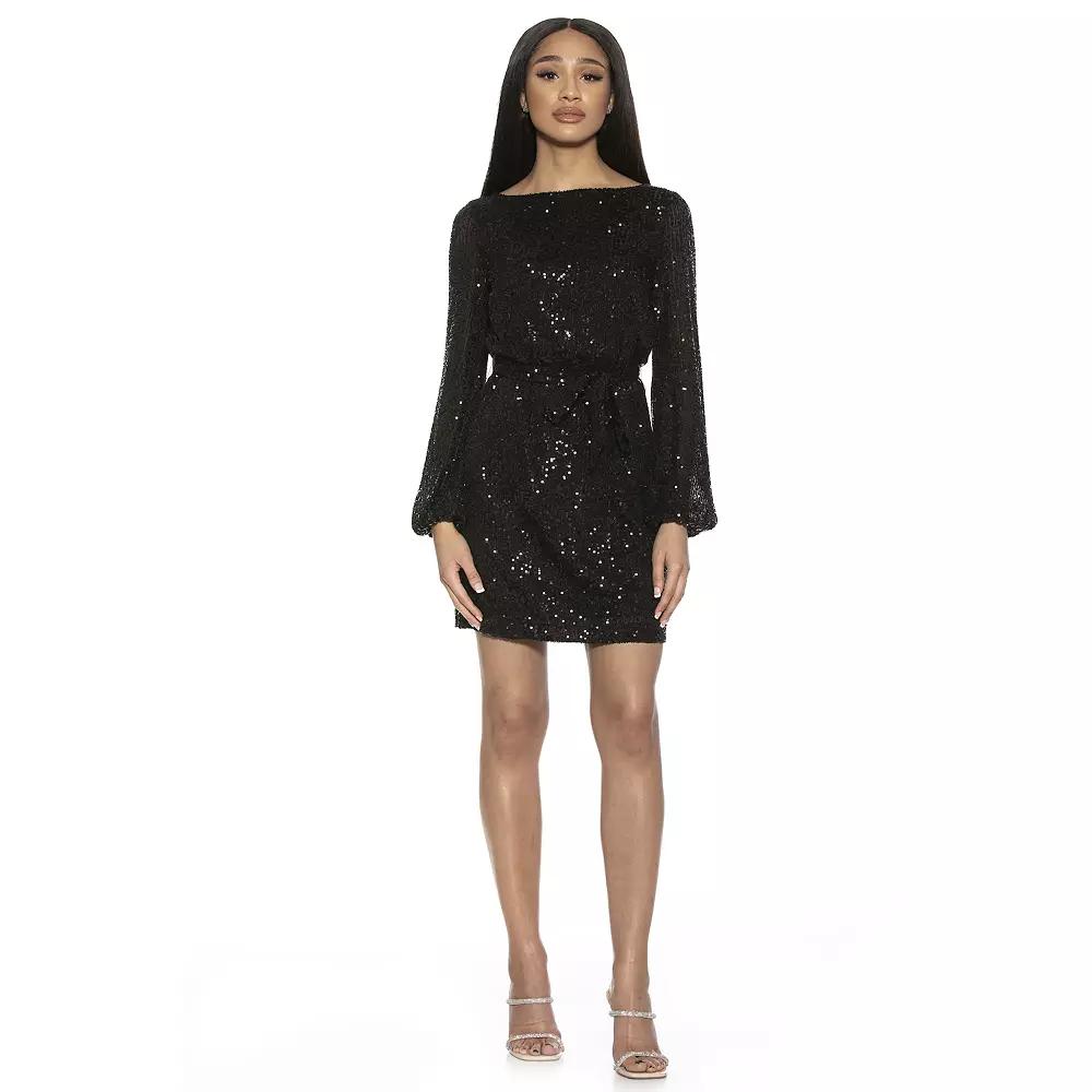 Women's ALEXIA ADMOR Val Sequin Shift Dress, Size: Large, Black Product Image