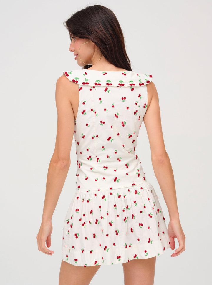 Beaded Cherries Mini Dress — White Product Image