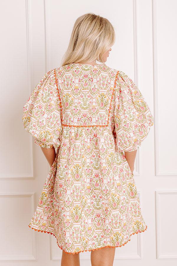 Tea Garden Charm Floral Mini Dress in Orange Product Image