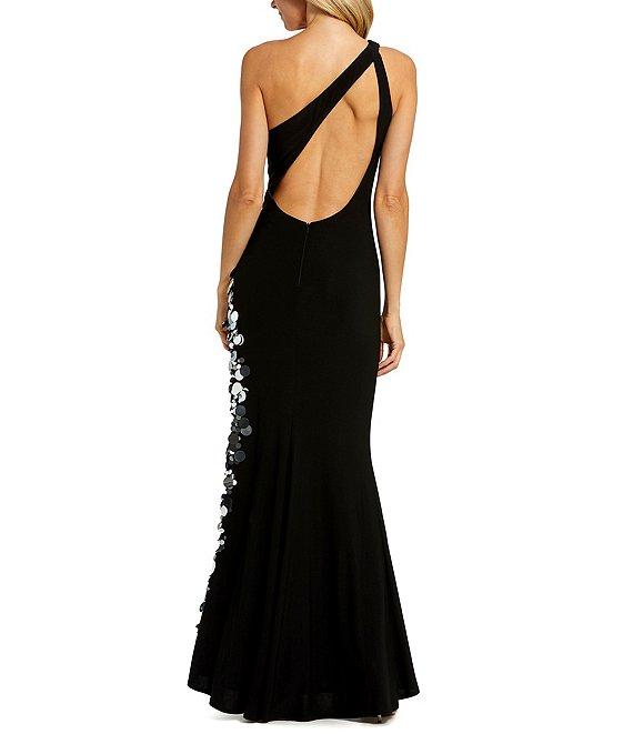 Mac Duggal One Shoulder Cut Out Pailette Sequin Trim Jersey Sheath Gown Product Image