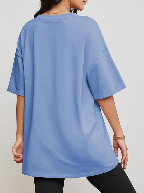 Short Sleeves Solid Color Split-Joint V-Neck T-Shirts Product Image