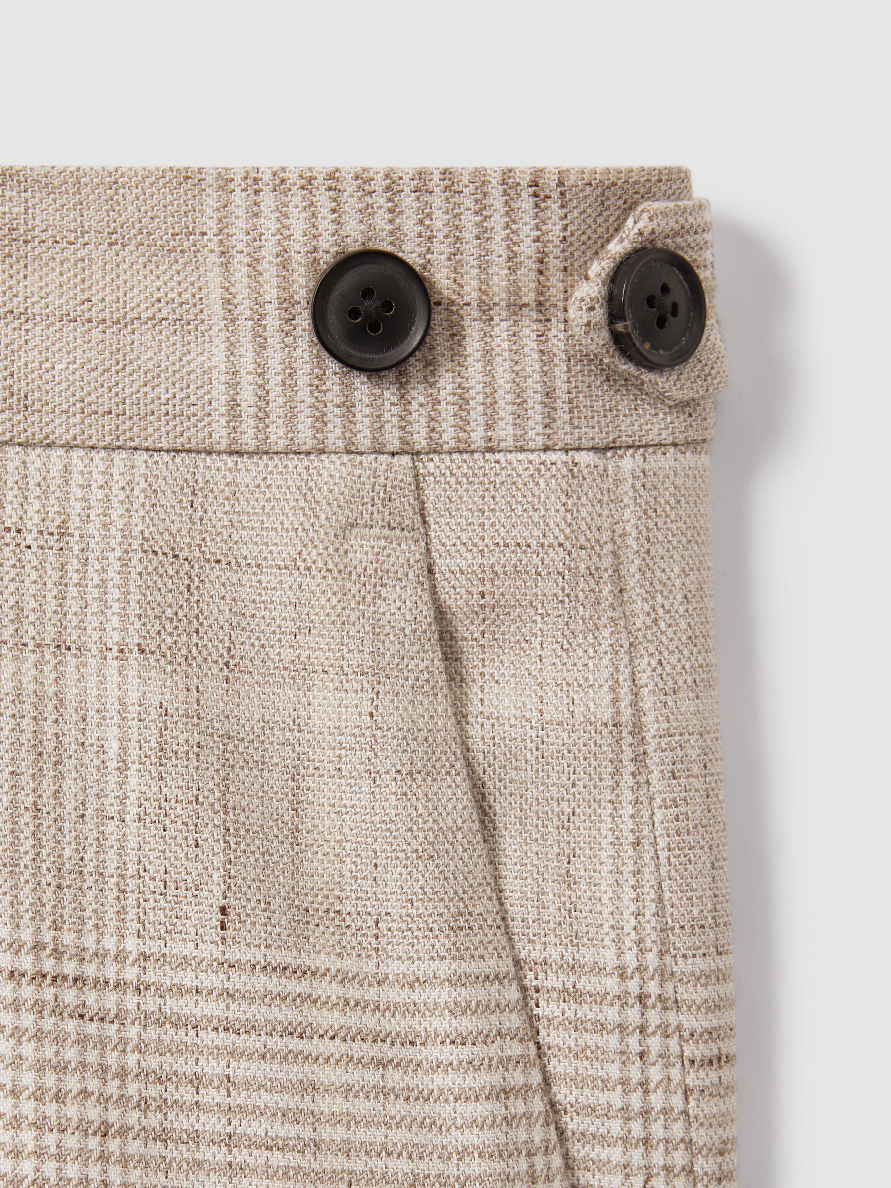 Slim Fit Linen Blend Check Trousers in Oatmeal Product Image