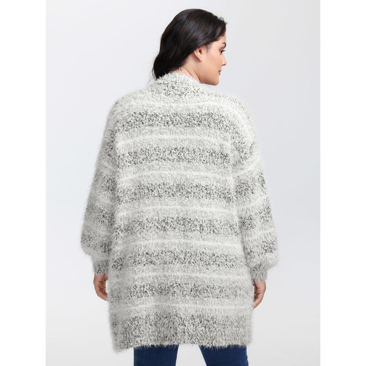 Plus Size Plush Textured Striped Knit Cardigan LightGray Women Playful Loose Long Sleeve Casual Cardigans BloomChic 22-24/3X Product Image