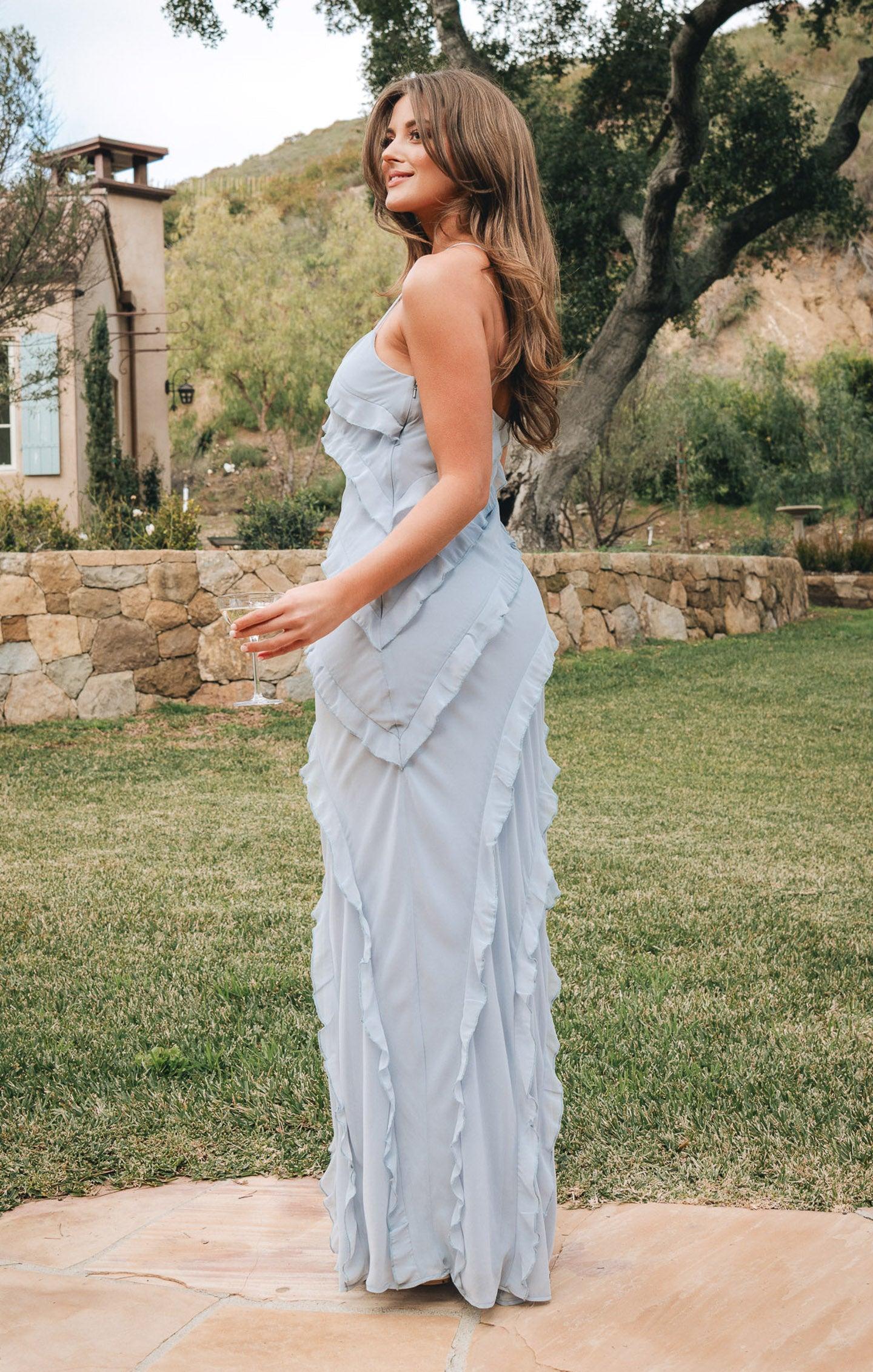 Romance Ruffle Dress ~ Steel Blue Chiffon Product Image