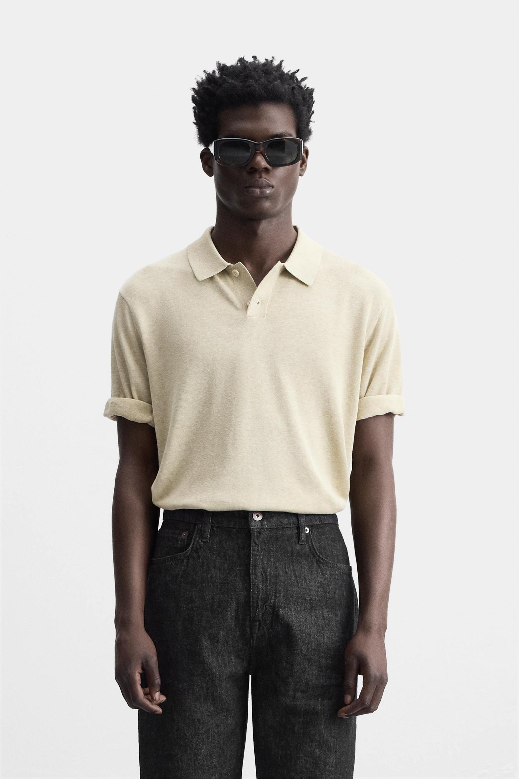 KNIT SILK LINEN POLO SHIRT Product Image