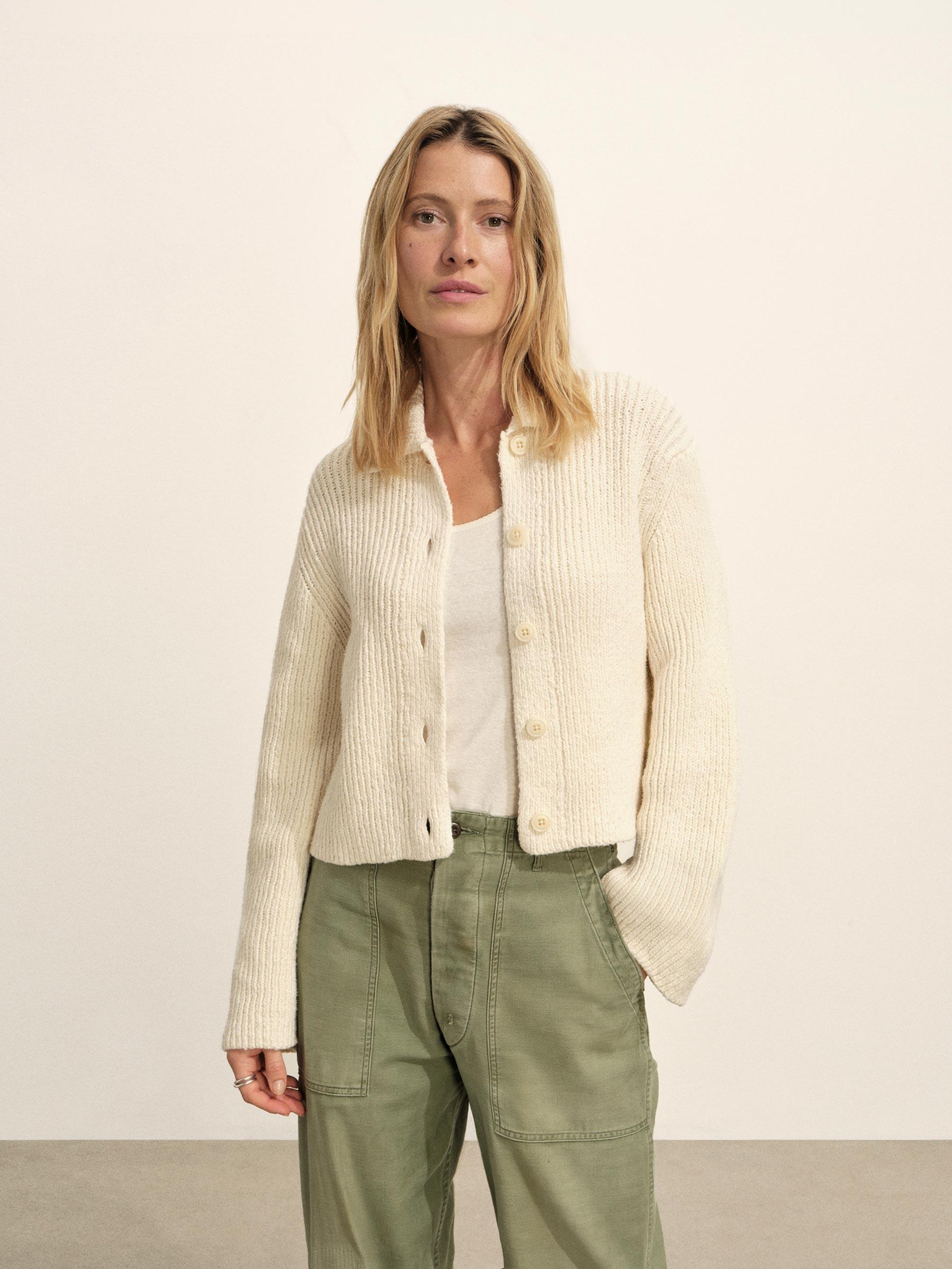 Natural Soft Spun Cotton Collared Cardigan Product Image