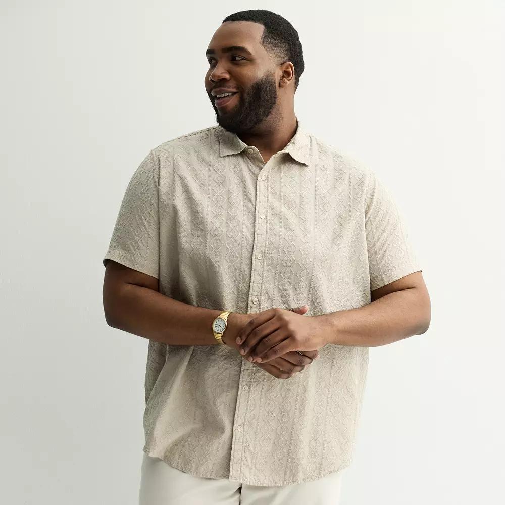 Big & Tall Apt. 9® Short Sleeve Embroidered Regular Collar Shirt, Men's, Size: XXL Tall, Beige Product Image