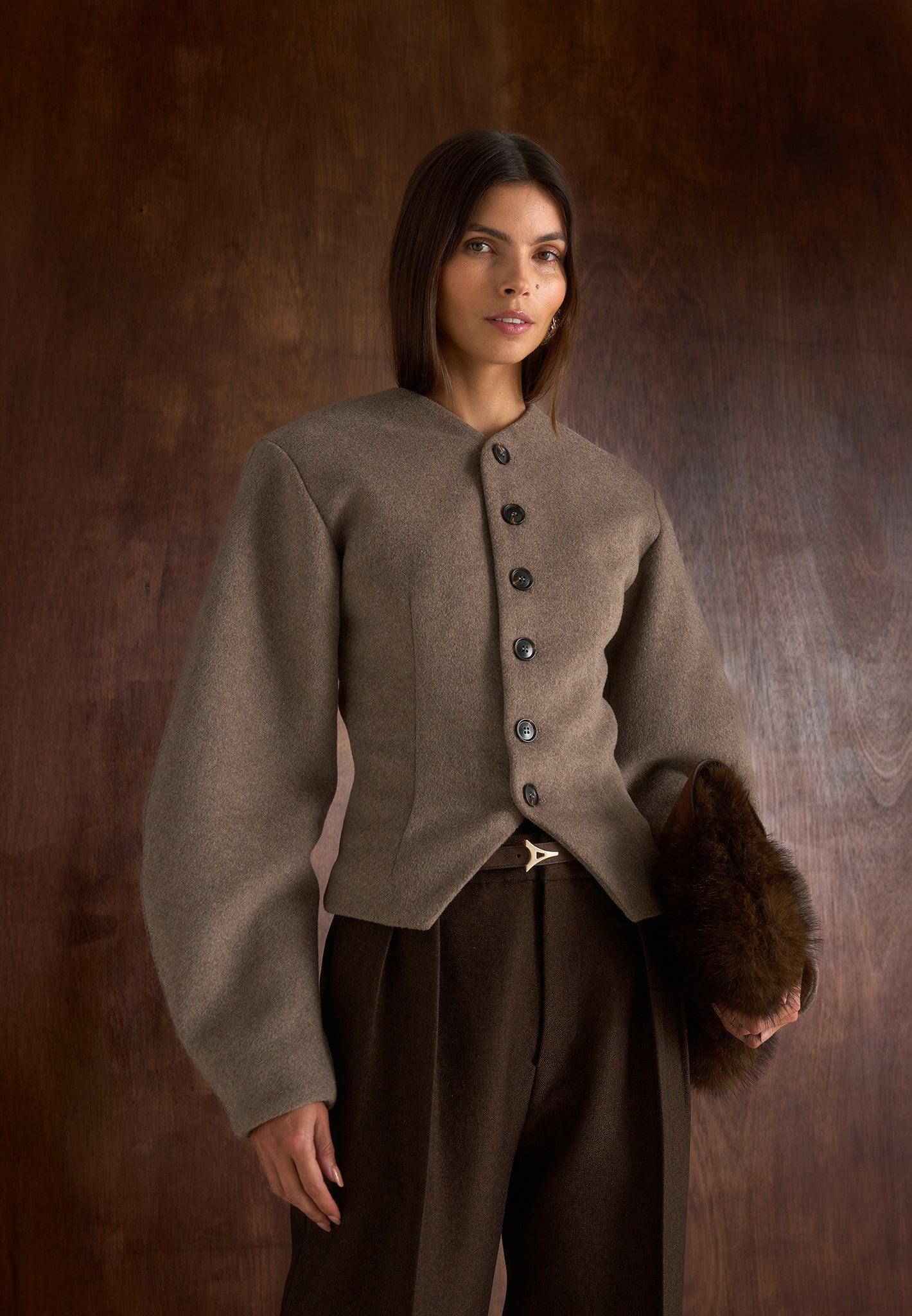 Aya - Wool Hourglass Jacket - Taupe Female Product Image