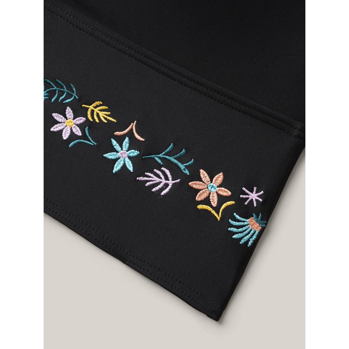 Plus Size Multi-Color Embroidered Lace Tied Swim Top Women's Swimwear Black Beach Tie knot High stretch Skinny Heart neckline Curve Swim Tops BloomChic 22-24/3X Product Image