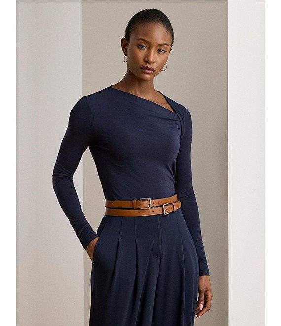 Lauren Ralph Lauren Stretch Jersey Asymmetrical Neck Long Sleeve Top Product Image