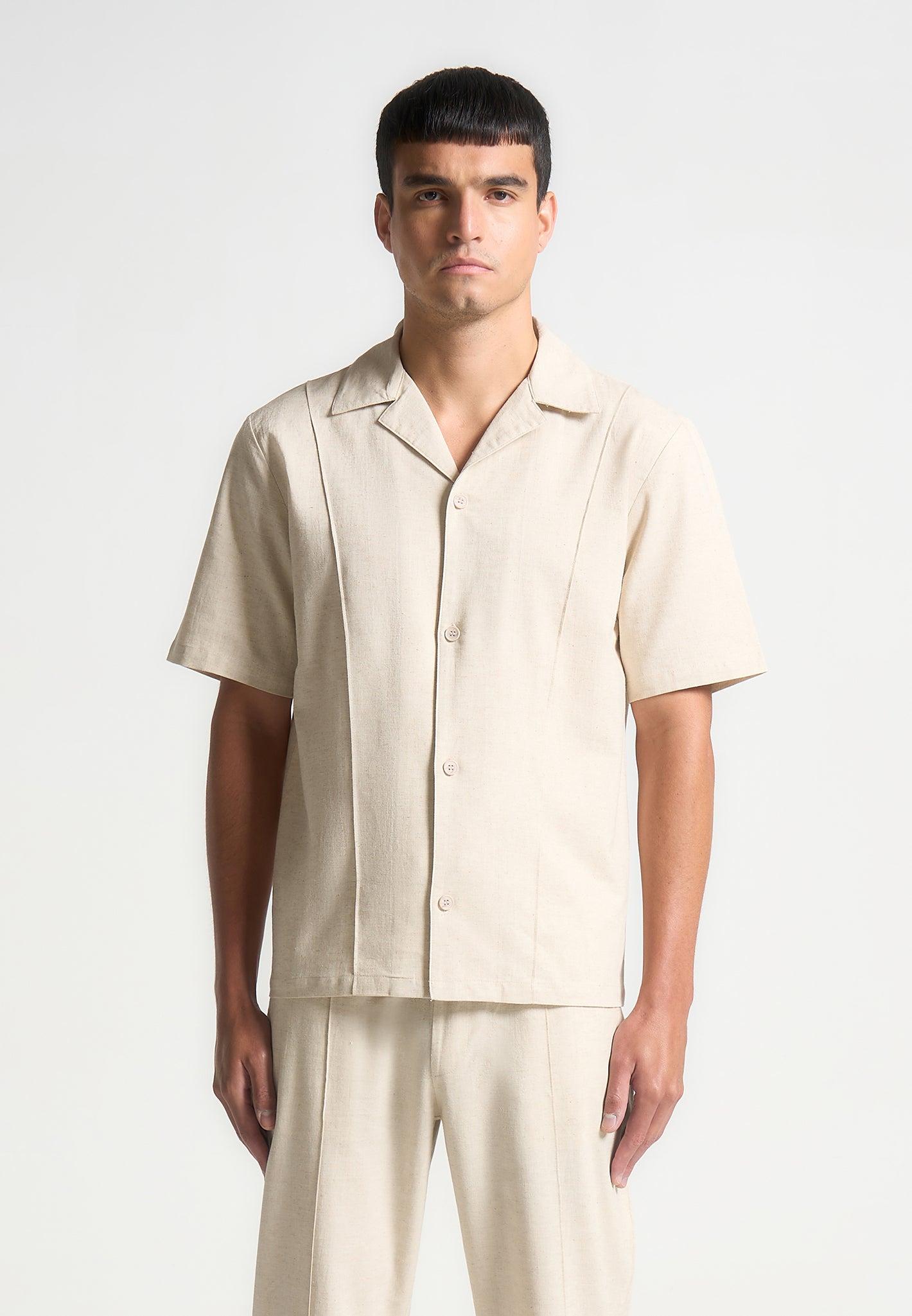 Linen Pintuck Revere Shirt - Natural Male Product Image