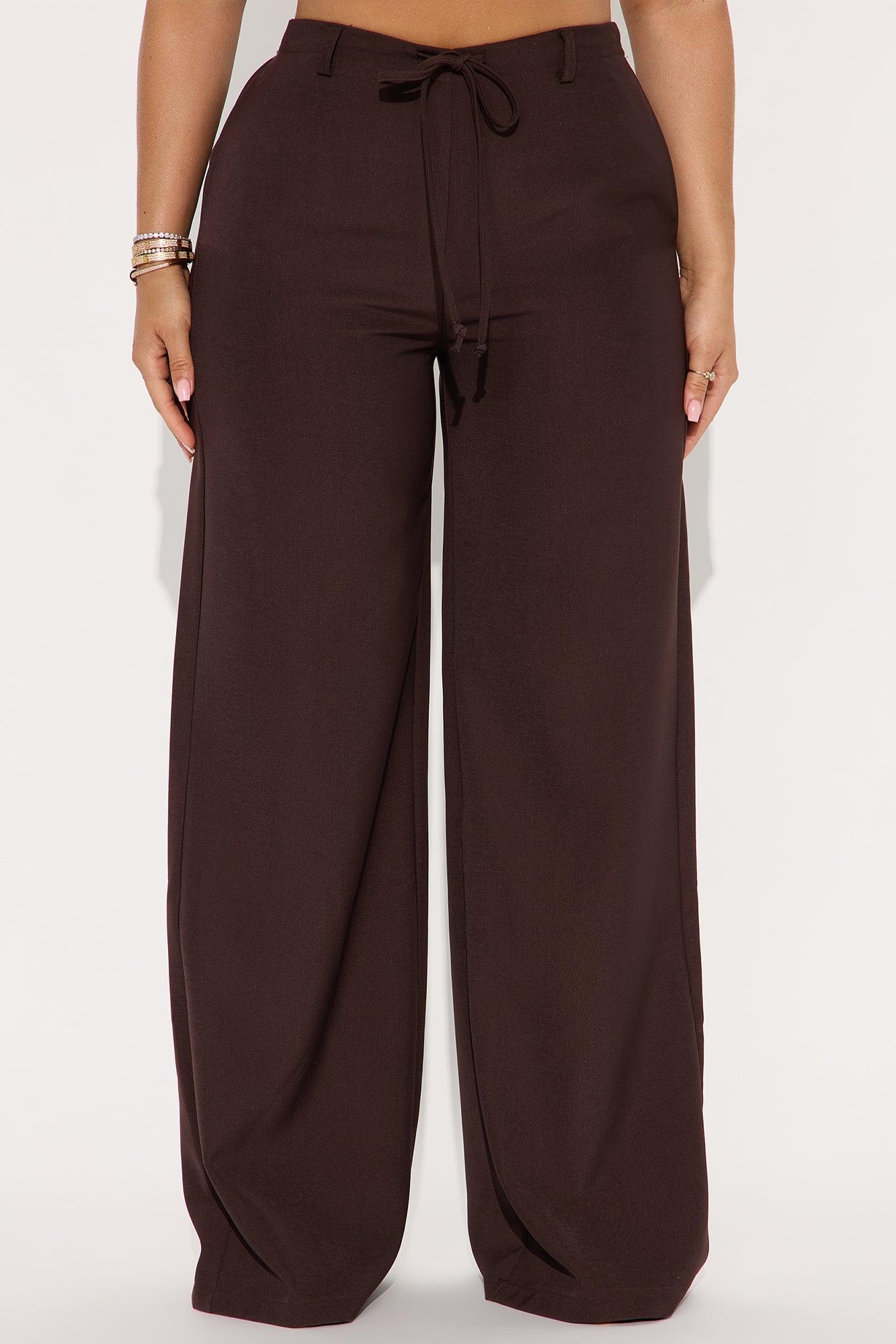 Yessica Wide Leg Twill Trouser - Chocolate Product Image