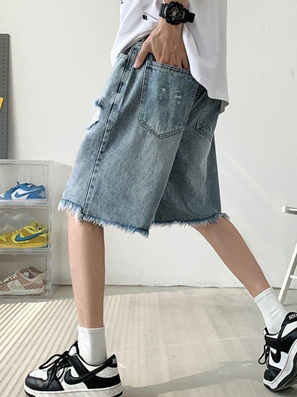 Men's Vintage Distressed Ripped Denim Shorts Product Image